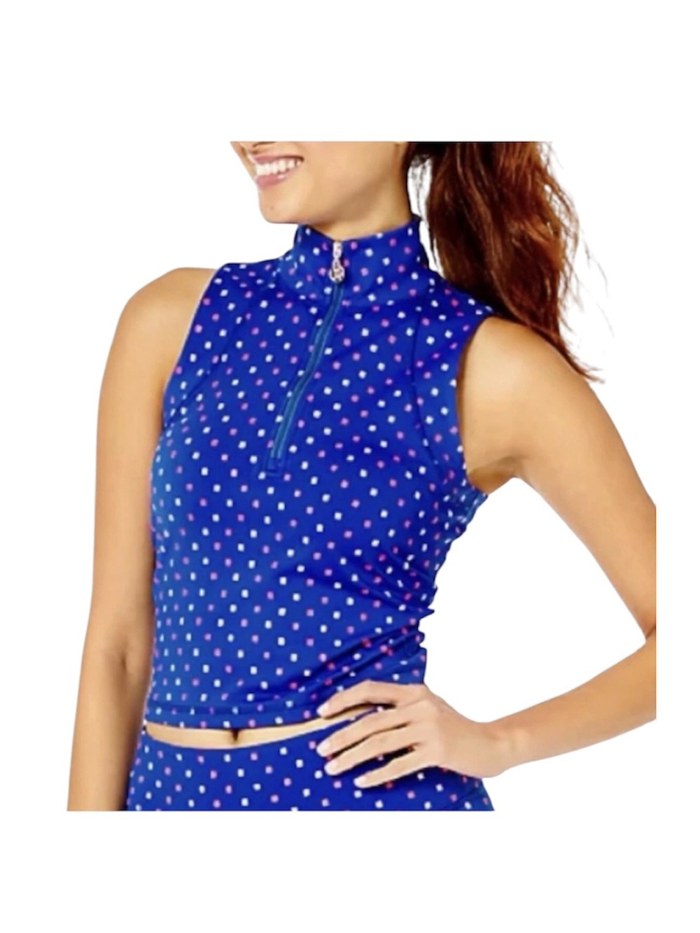 NWOT Lilly Pulitzer Luxletic Callie Half Zip Borealis Blue Print Top Size Small